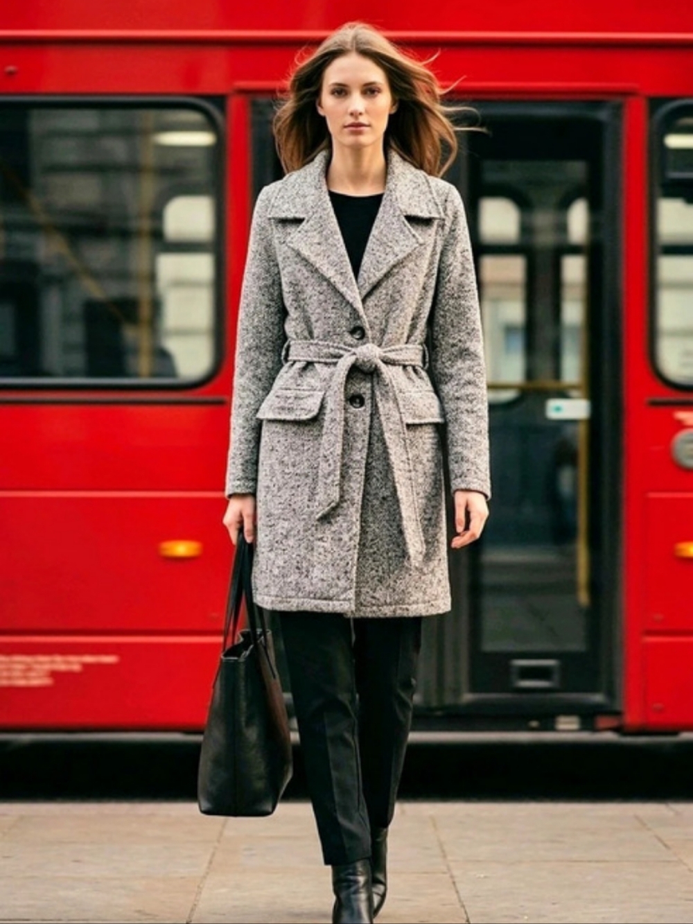 Steve Madden Grey Marled Belted Tailored Coat – Size Medium